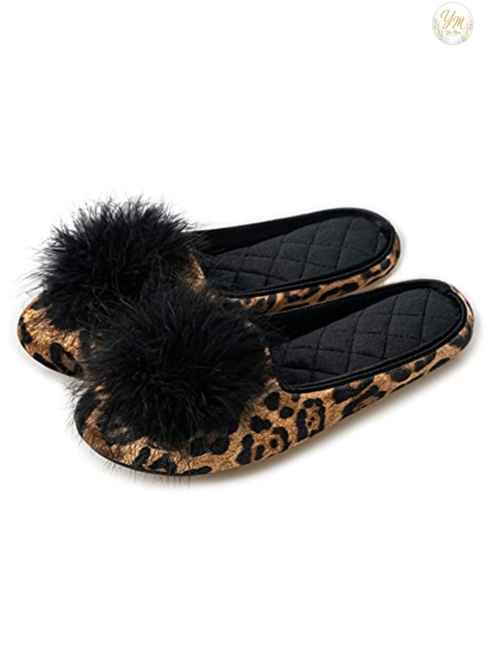 Fuzzy Pom Pom Velvet Memory Foam House Slippers for Women, Cozy Chenille Knit,